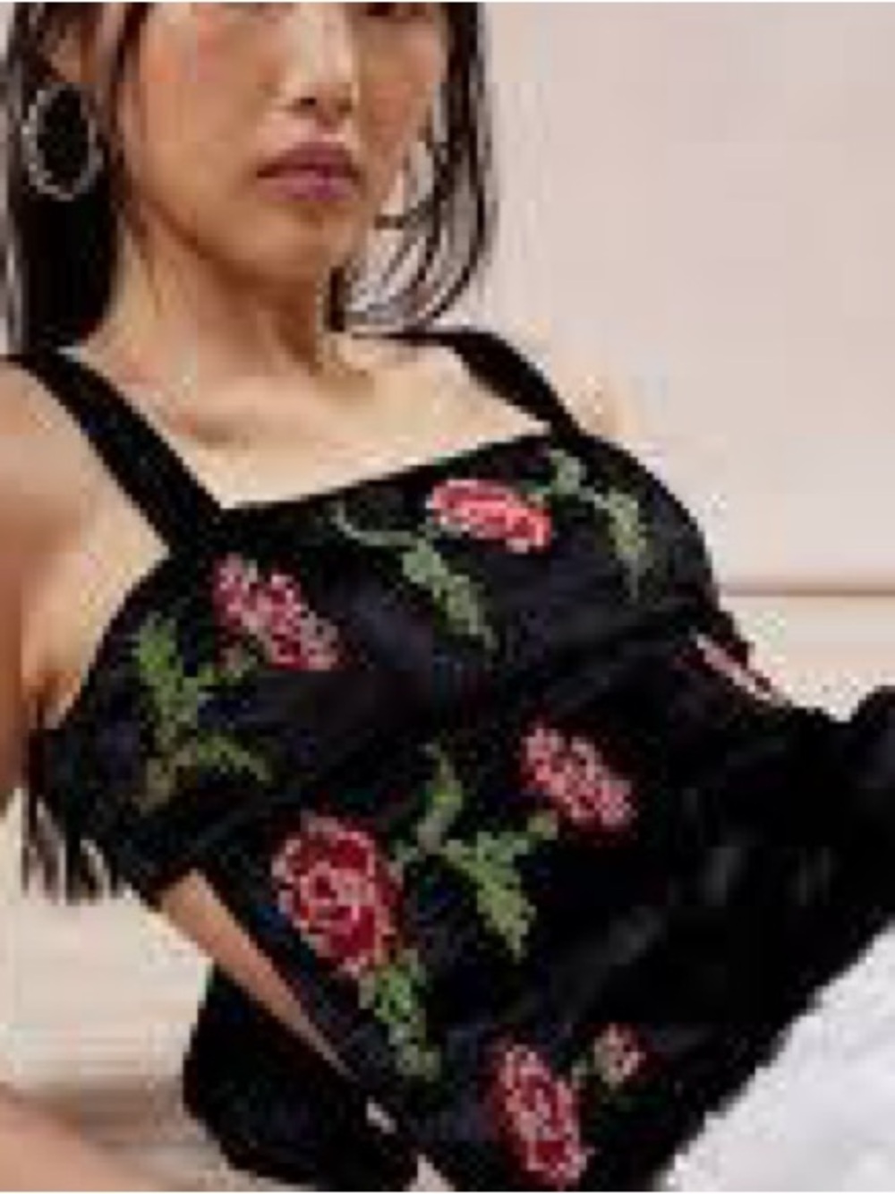 UO Kimchi Blue “Jana” Crushed Velvet Cropped Embroidered Tank Top With Open Back - Picture 2 of 13